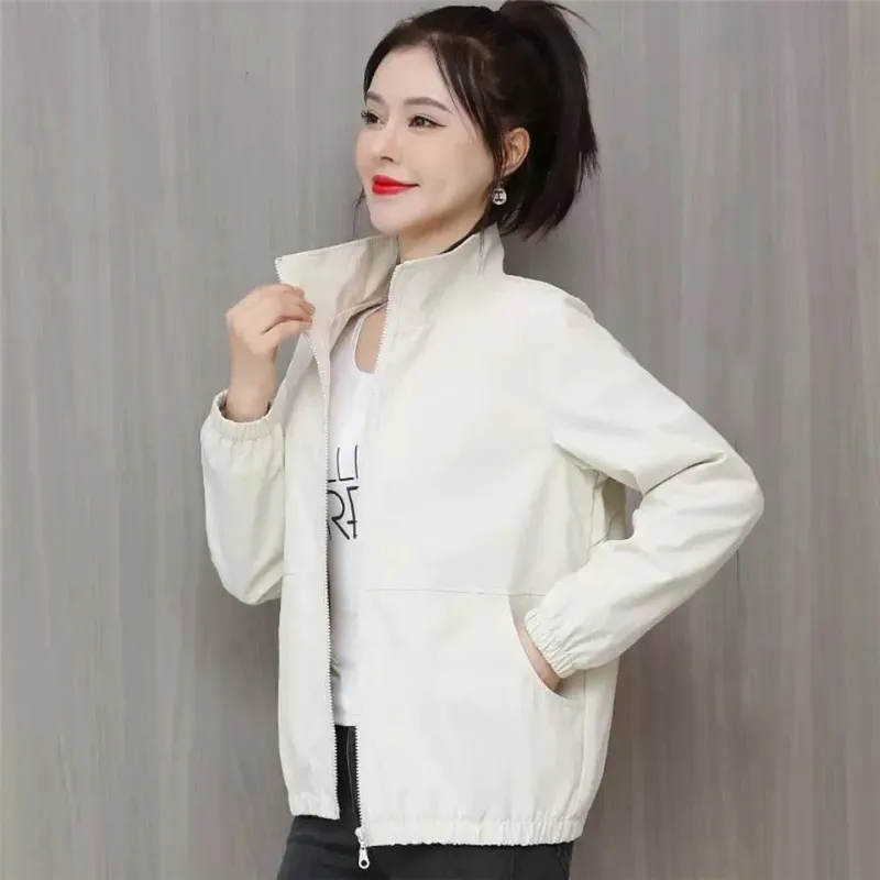 Fashion Windbreaker Female 2023 Spring Autumn New Korean Casual Stand Collar Zipper Tooling Jacket Ladies Loose Outerwear H2728