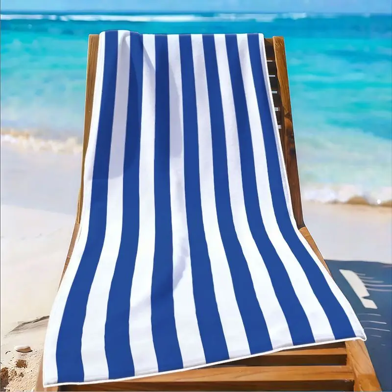1Pc, Blue and White Striped Beach Towel, Super Absorbent Lightweight Beach Towel - Sand-Free Quick-Drying Towel, Soft Microfiber, Suitable for Various Settings Such as Beach, Swimming Pool, Gym, Bathroom, Camping, and Travel.