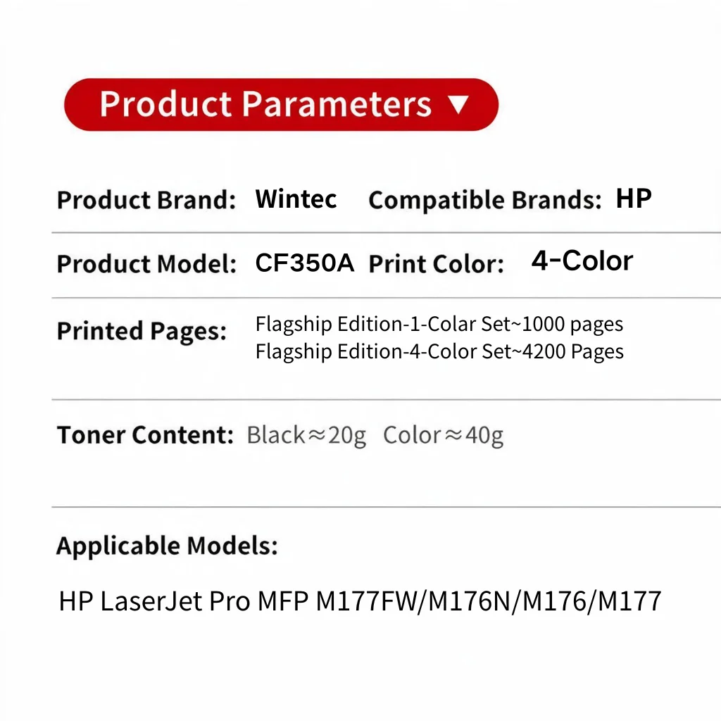 126A 130A CF350A CE310A Toner Cartridge Set with Chip for HP Color LaserJet Pro MFP M176n M177fw M175nw M175a CP1025 CP1025nw 10