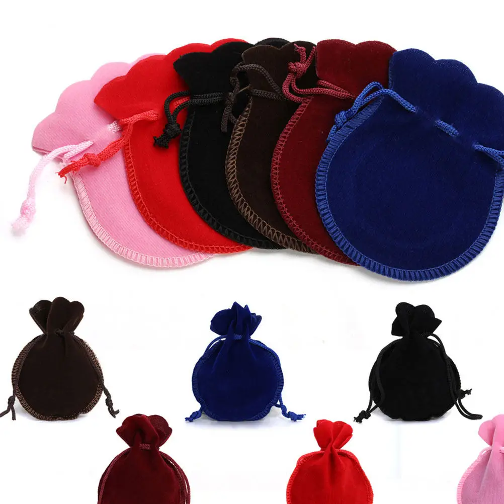 10Pcs Textured Flannel Jewelry Pouches Drawstring Closure Reusable Gift Bags for Earrings Rings Bracelets Wedding Party Favors