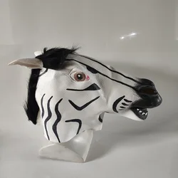 Máscara de látex de cebra con cabeza de caballo para actuación de fiesta, divertida transmisión en vivo, decoración de animales del zodiaco, disfraces de adultos