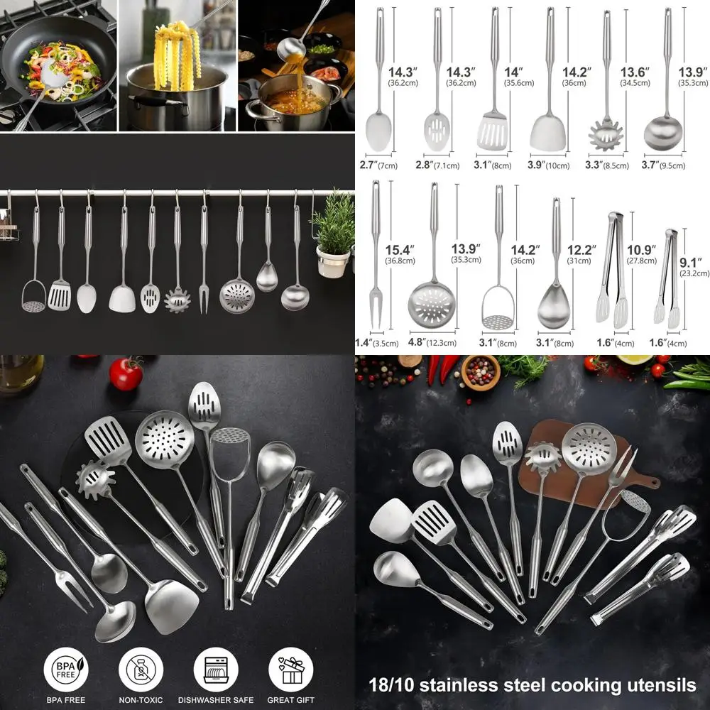 

Набор кухонной утвари из нержавеющей стали, 12 предметов, термостойкий и можно мыть в посудомоечной машине, идеально подходит для любителей приготовления пищи