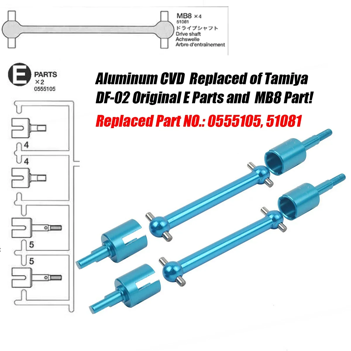 Aluminum Drive Shaft Set Propeller Joint Cup for Tamiya TT-02B DT-02 DT-03 DF-02 CVD Upgrade Kit