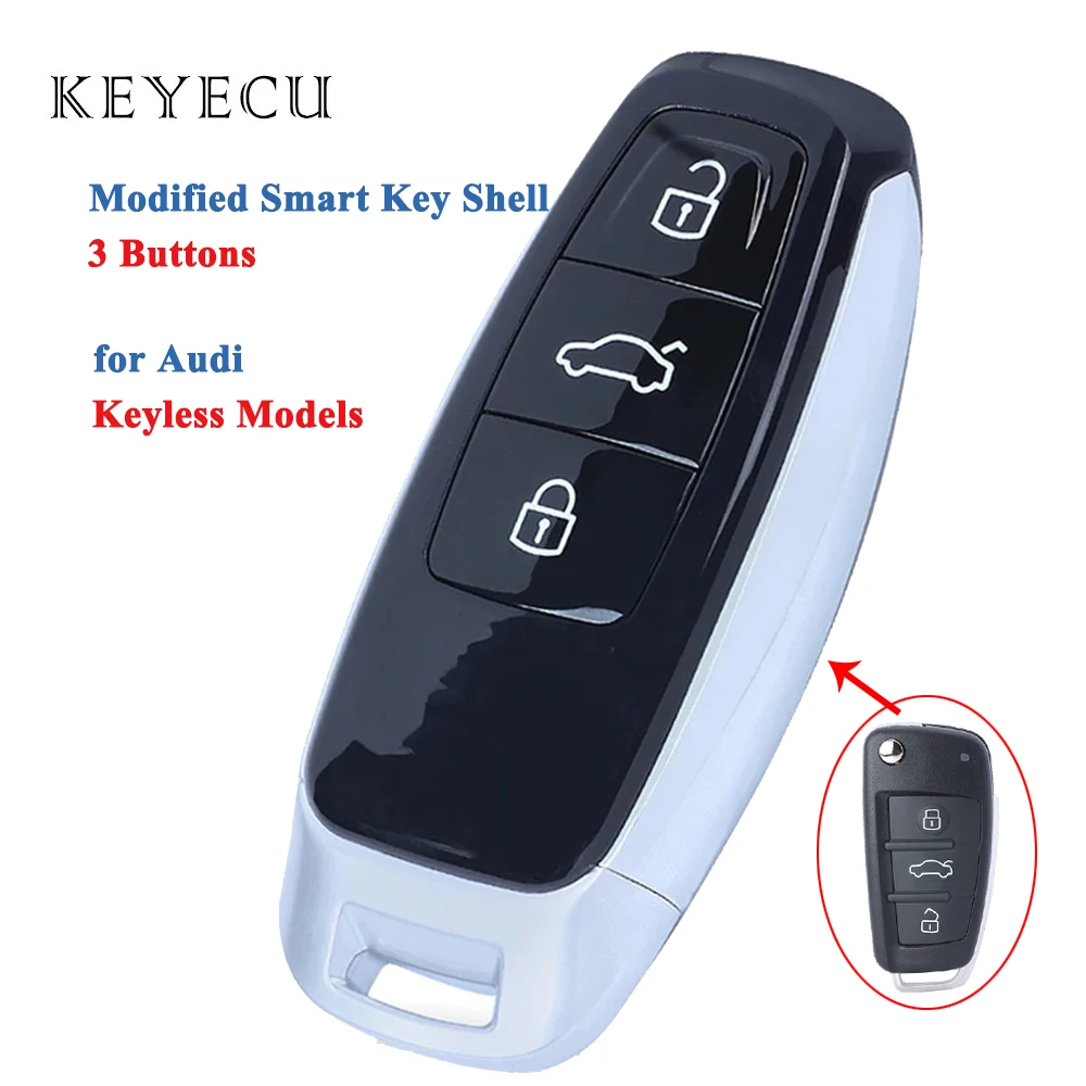 

Keyecu Modified Flip Remote Car Key Shell Case Cover 3 Buttons for Audi A3 A4 A6 A8 TT Q2 Q3 Q5 Q7 S3 A5 A7 RS3 Keyless Models