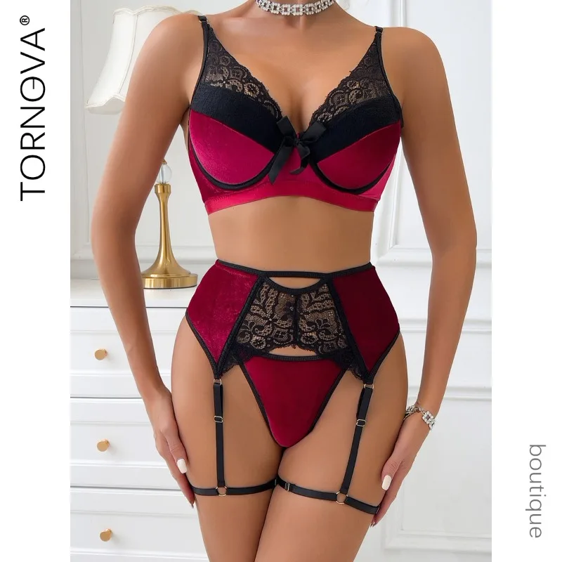 

Tornova Sexy Lingerie Suit Lace Breast Wrapping Women's Underwear Suit with Steel Rings To Show Their Body Tempting Sexy Suit