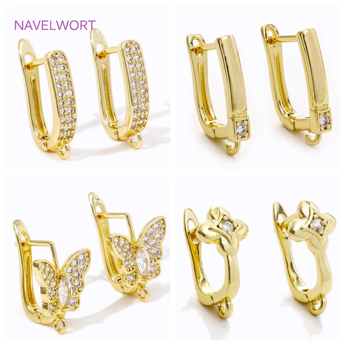 DIY Shvenzy Earwire Supplies 18K Gold Plated Earring Hooks Clasp Inlaid Zircon Ear Wire Fastener For Jewelry Making Accessories