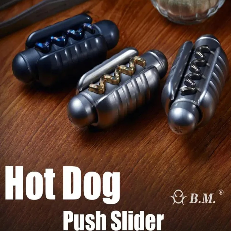 

Black Mirror HOT DOG Push Slider Metal Fingertip Decompression Toy EDC Heavy Fidget Spinner Metal Slider Fidget