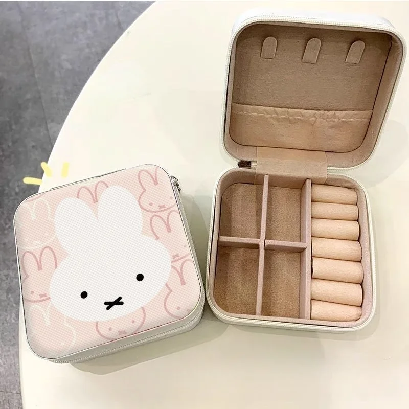 Miffy Cute Rabbit Portable Earnail Earring Jewelry Box Necklace Ring Bracelet Compact Mini Jewelry Storage Box view 4