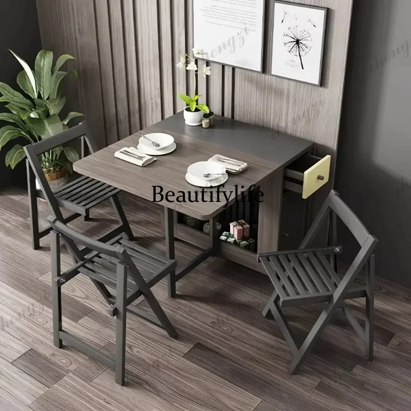 Juego de Mesa de Comedor Plegable F182 con 6 Sillas, Mesa de Comedor Italiana Nórdica Simple, Mesas y Sillas de Comedor Cuadradas Vintage, Muebles de Cocina