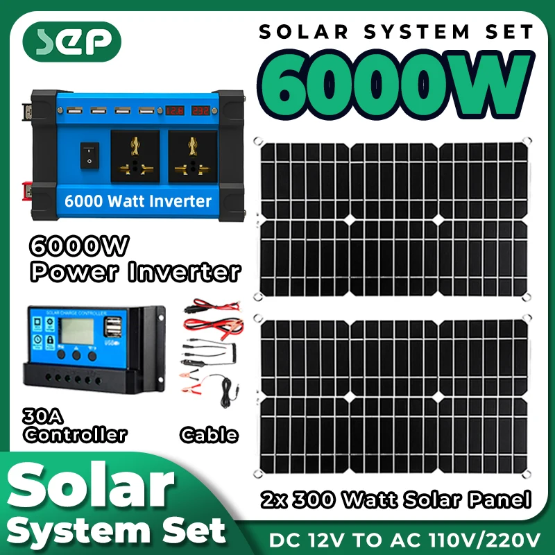 Kit Gerador de Energia Solar Completa Painel Solar Painel com Controlador de Carga Grupo Camping Completa 12v 18v 6000w