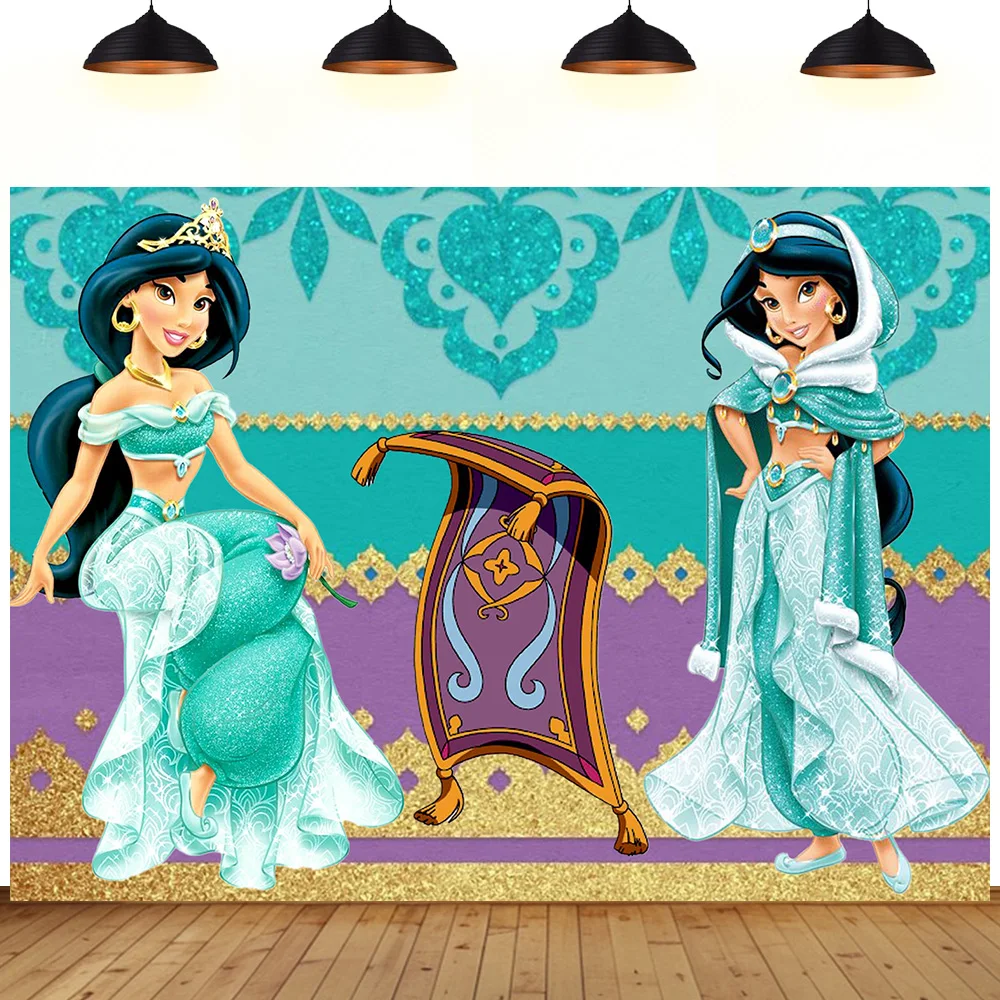 

jasmine princess theme birthday party background green jasmine Aladdin princess girl birthday gift decoration backdrop