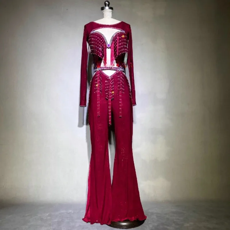 New Belly Dance Inspired Performance Suit Latin Jazz Tango Fusion Style Pants Eastern Dance Competition Performance Suit