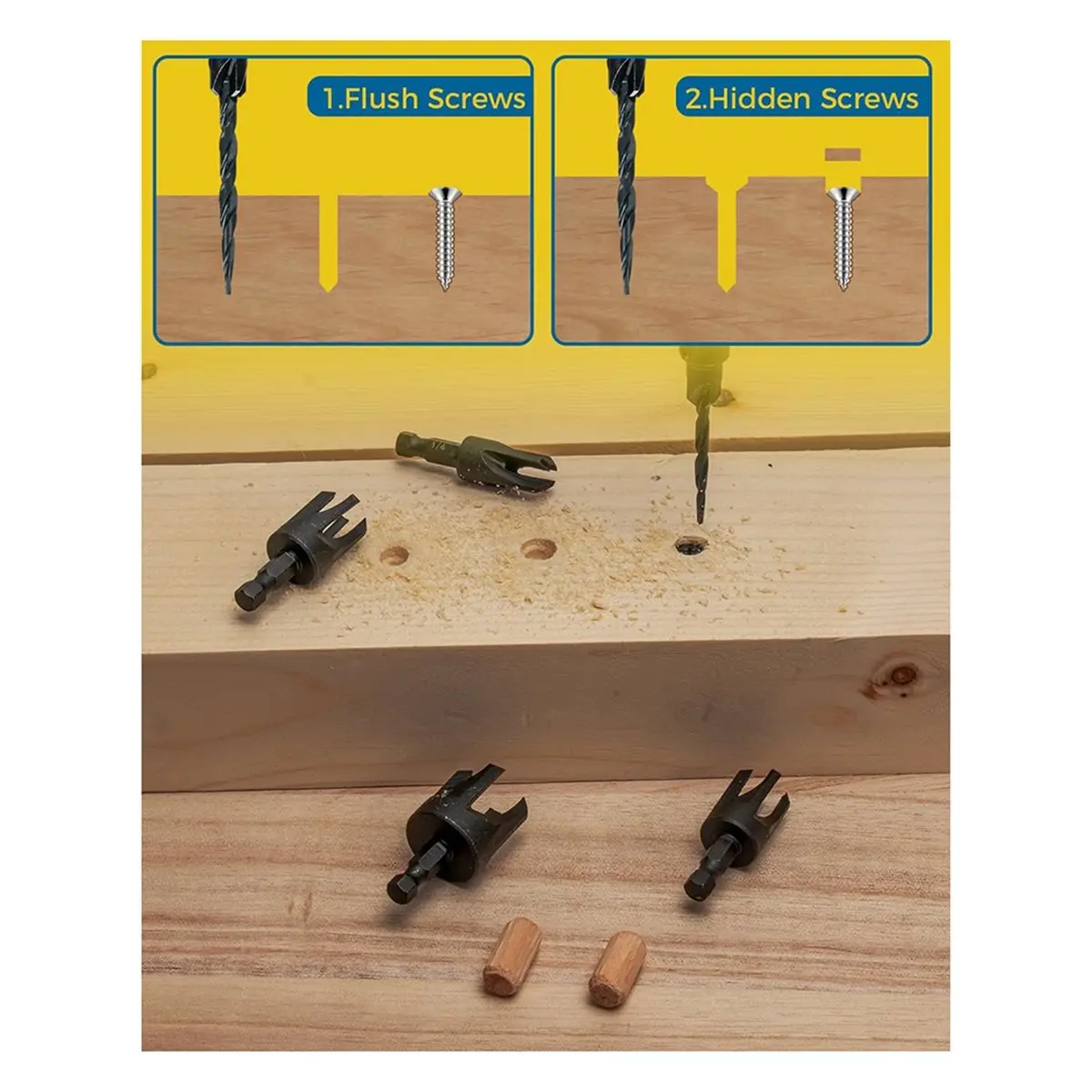 Budget-Friendly-16PCS Countersink Drill Bit Set for Woodworking with Storage Box, Adjustable Depth & Hex Shank