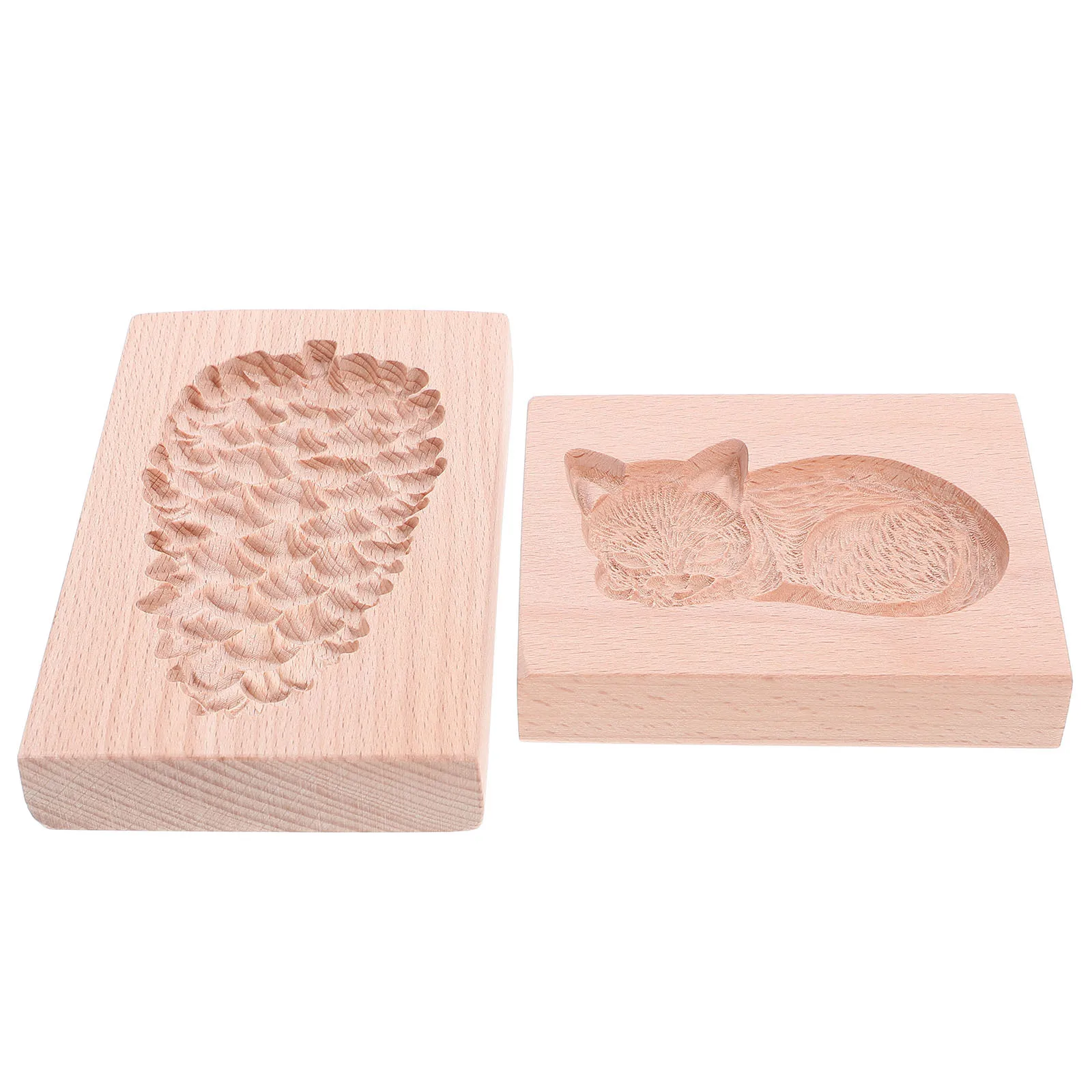 

2Pcs Wood Biscuit Molds Pine Cone Cat Shapes Wooden Cookie Press Stamps 3D Baking Mold for Home Kitchen Creative Cookie Baking