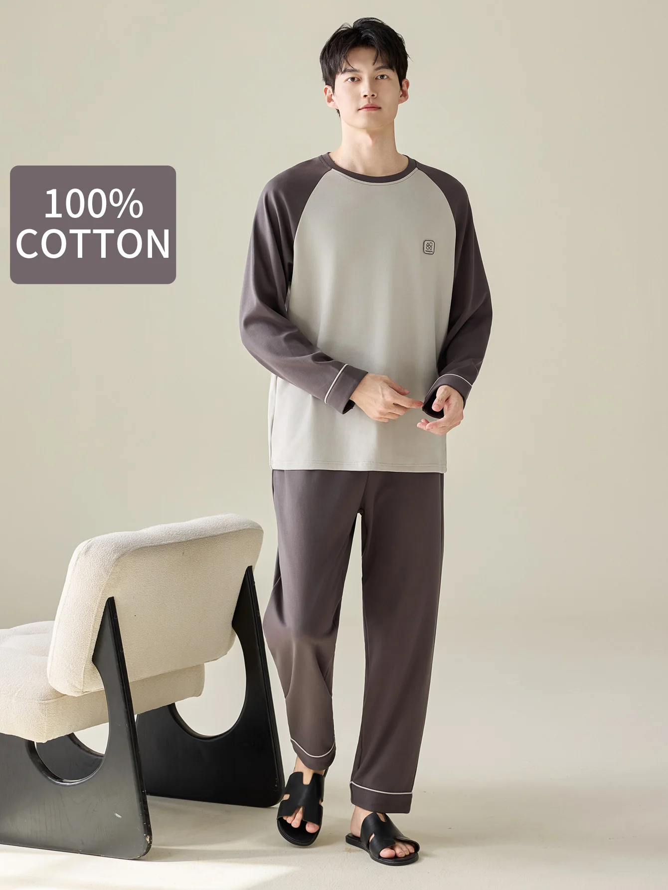 

Мужская одежда для сна из 100% хлопка с длинными рукавами, четырехсезонная мужская одежда больших размеров, подростковый домашний костюм из чистого хлопка, комплект для тепла