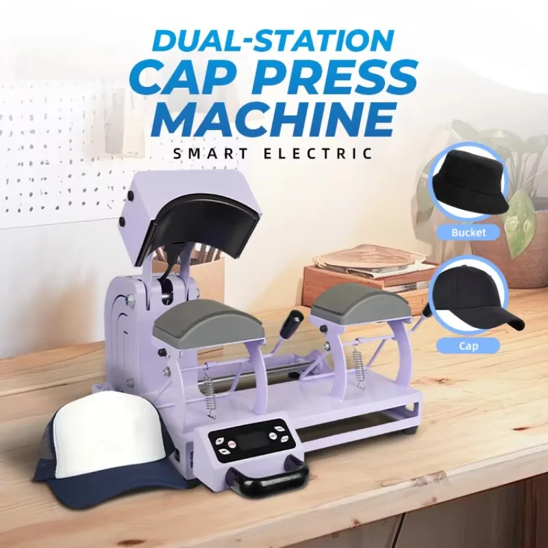 Highly Efficient Double Station Electric Auto Cap Sublimation Heat Press Machine  Mugs and Bottles Interchangeable Features