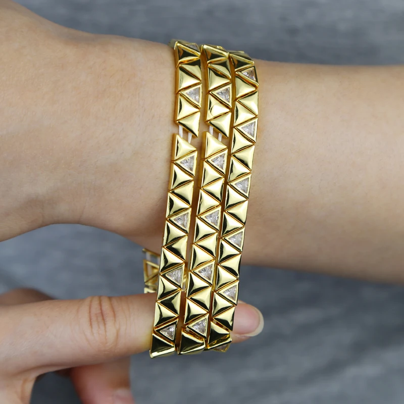 Gold Color Geometric Oval Stretchy Stretch Beaded Tennis Chain Bracelet For Women Fashion Adjusted Jewelry