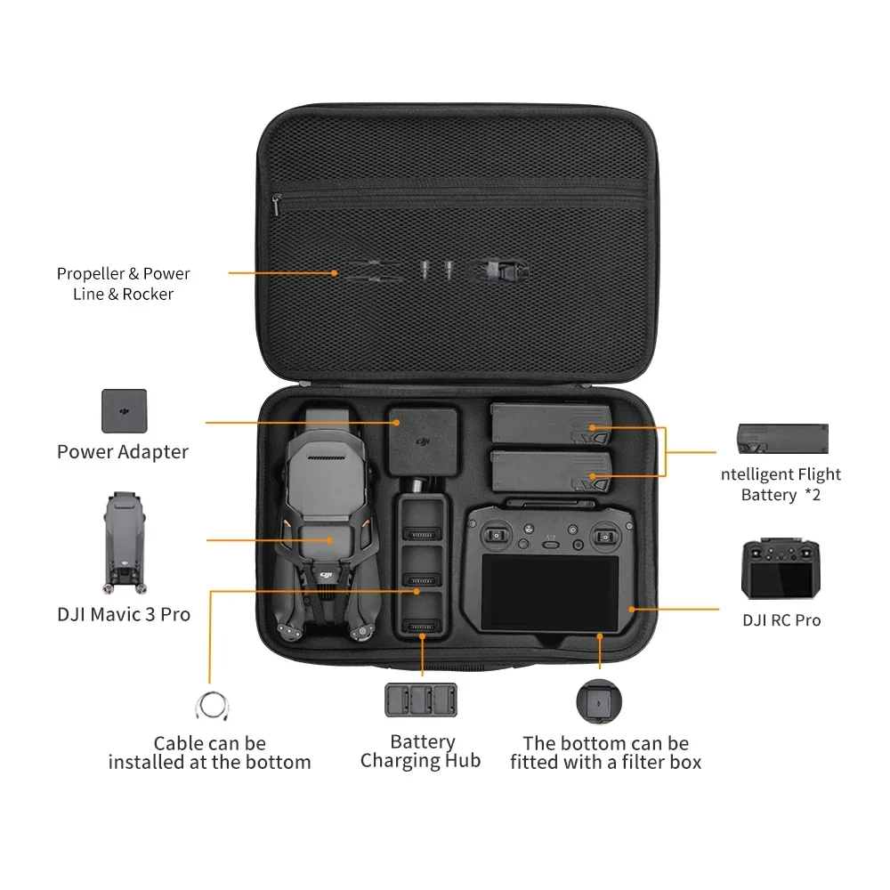 XFJI Portable Carrying Case for DJI Mavic 3 Pro Storage Box for DJI Mavic 3 Pro Drone Accessories PU Splash-proof Shoulder Bag