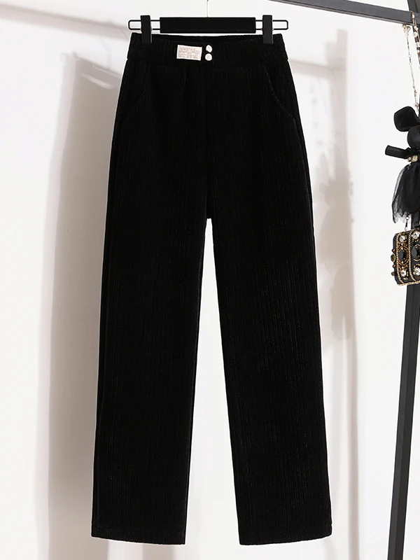 Pantalones de pierna ancha con forro de Fce blanco para mujer, pantalones informales de cintura alta para otoño e invierno, pantalones holgados drapeados para mujer