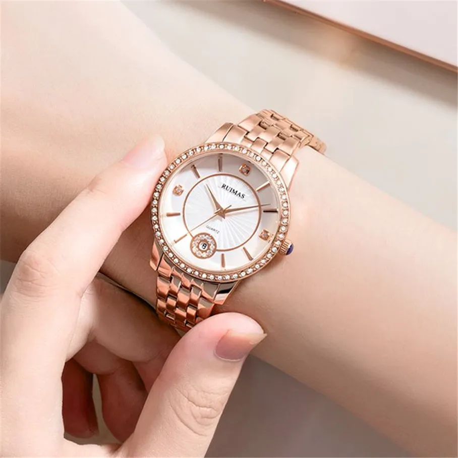 RUIMAS Luxury Women's Wrist Watch Top Brand Fashion Diamond Ladies Quartz Watches Stainless Steel Female Clock Reloj Mujer 556