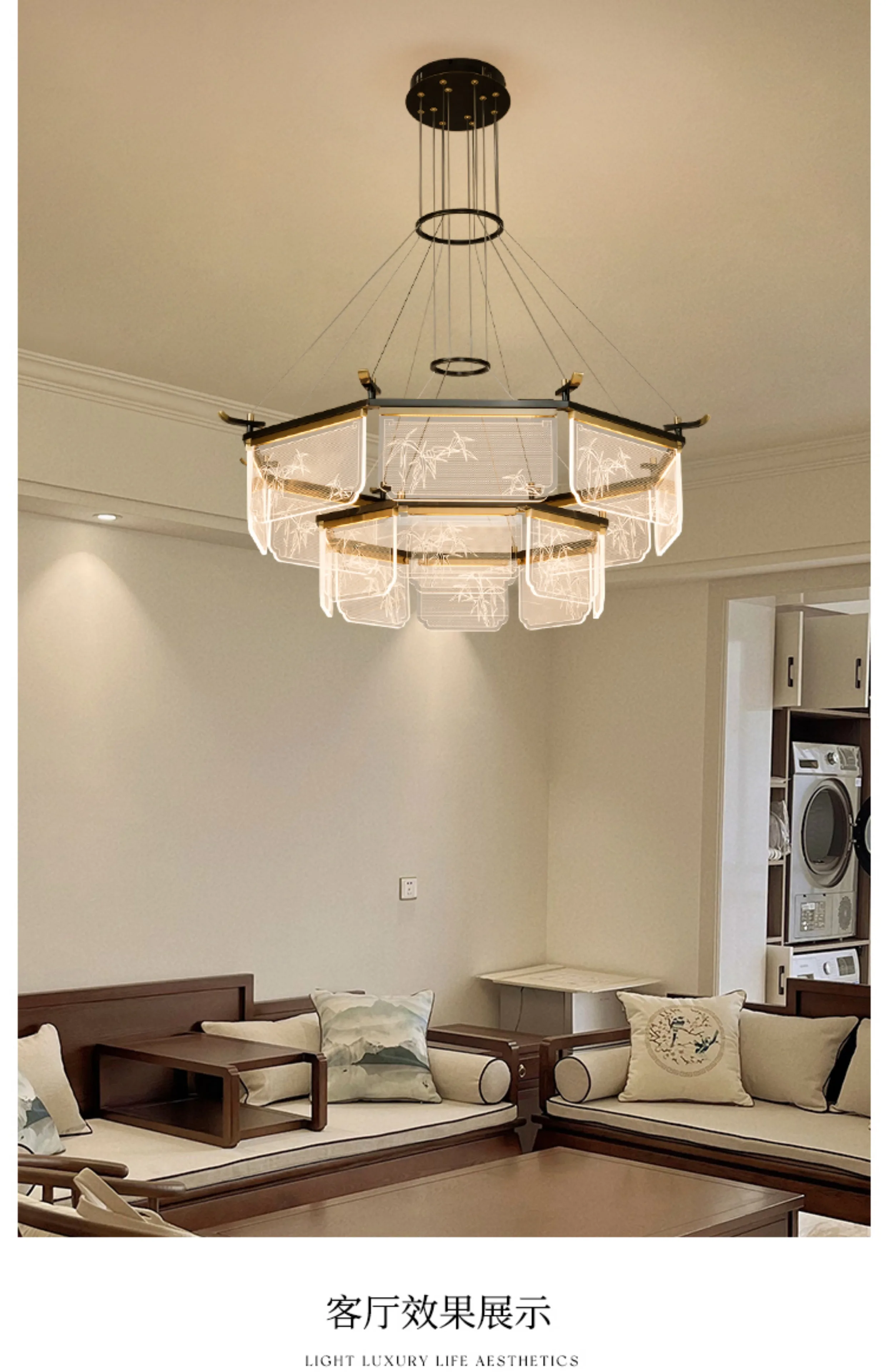 

New Chinese all-copper living room chandelier Modern simple Zen Chinese style design restaurant tea room lamp