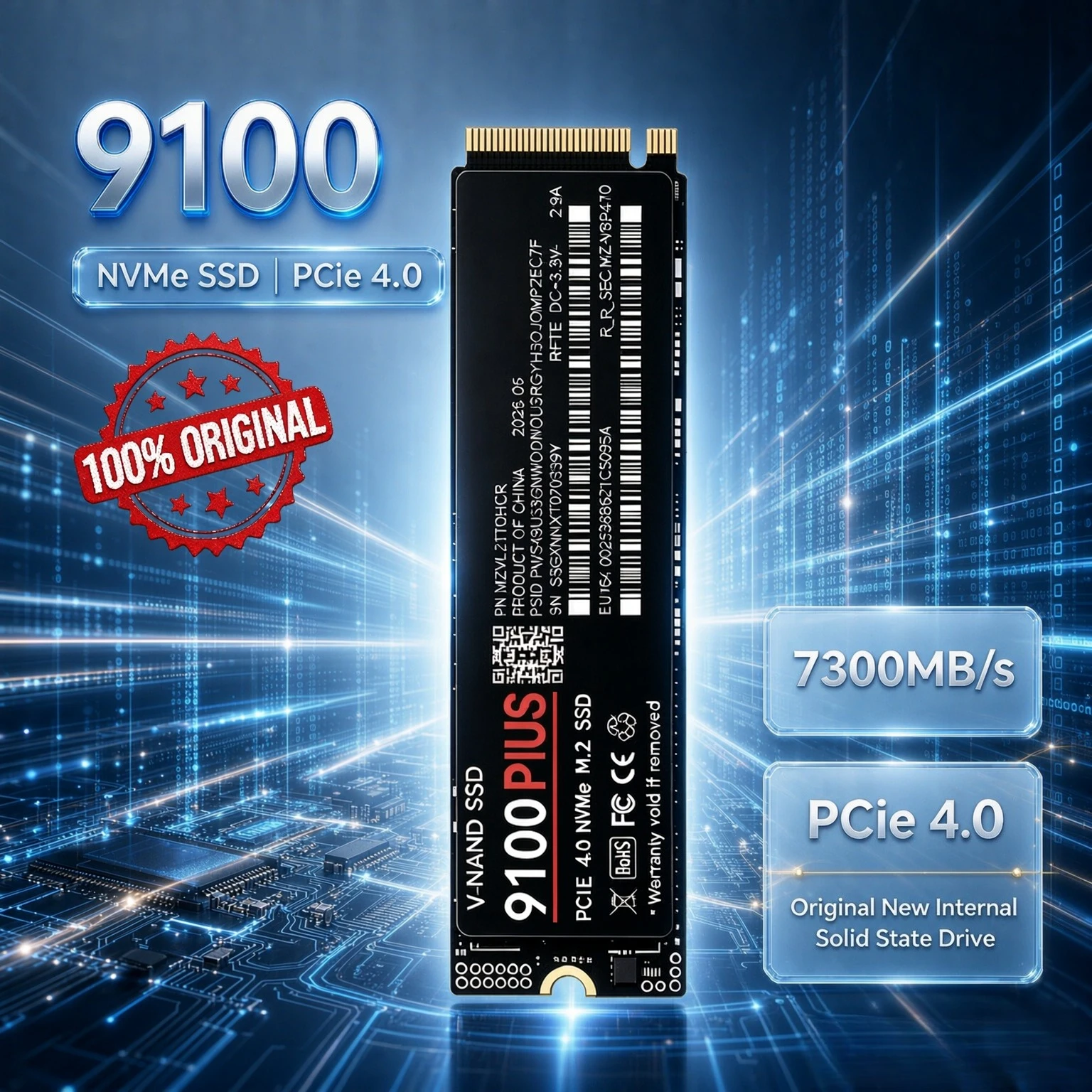 9100 PLUS NVMe M.2 2280 Internal SSD PCIe4.0 x4 7300MB/s TLC 3D NAND 2TB 4TB Solid State Storage for PS5 Desktop Gaming PC