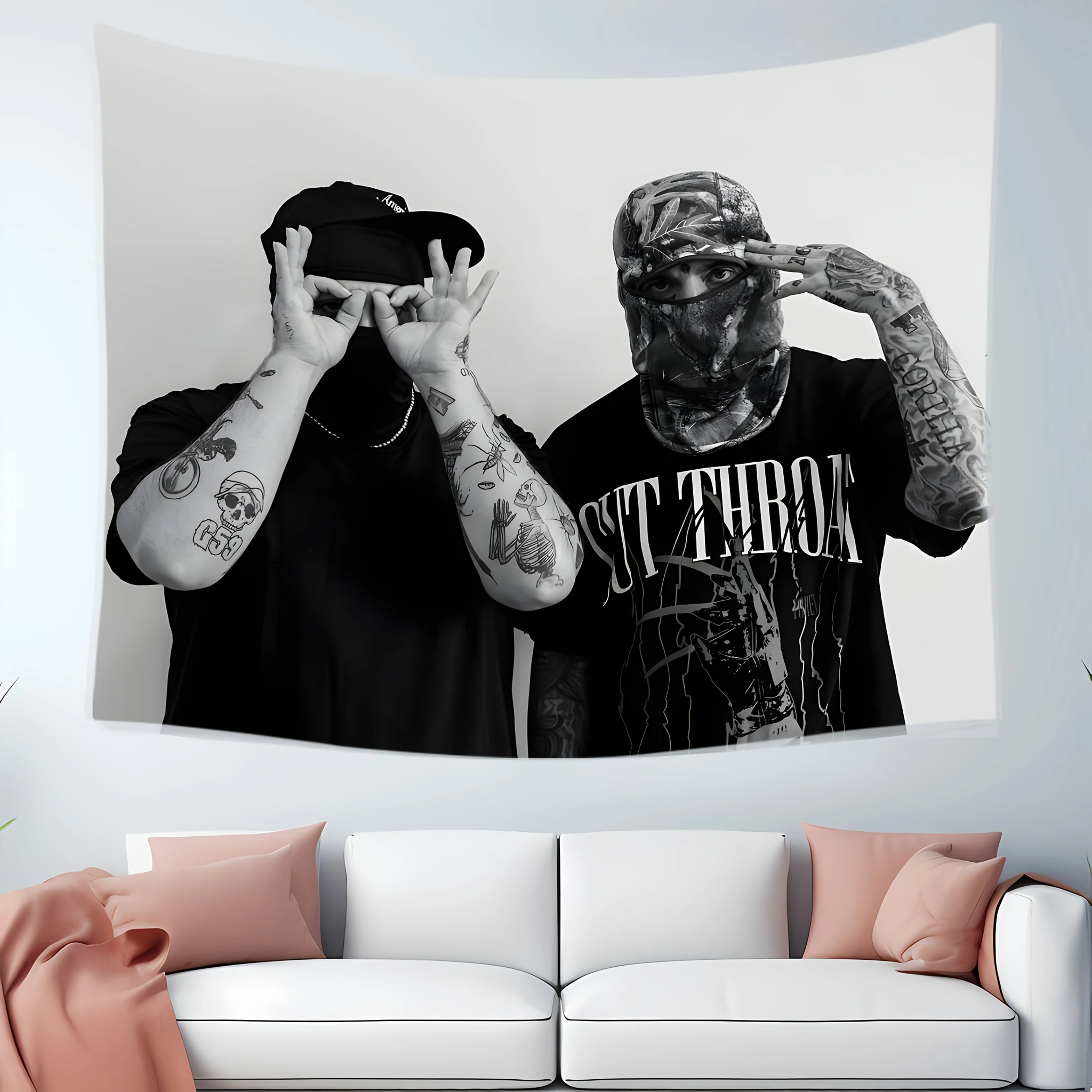 1 Stück Suicide Music Theme Lustiger Schlafzimmer-Wandteppich, coole Kunst-Wandbehang für Jungen- und Mädchenzimmerdekoration, Polyester-Pfirsichhaut, gewebt