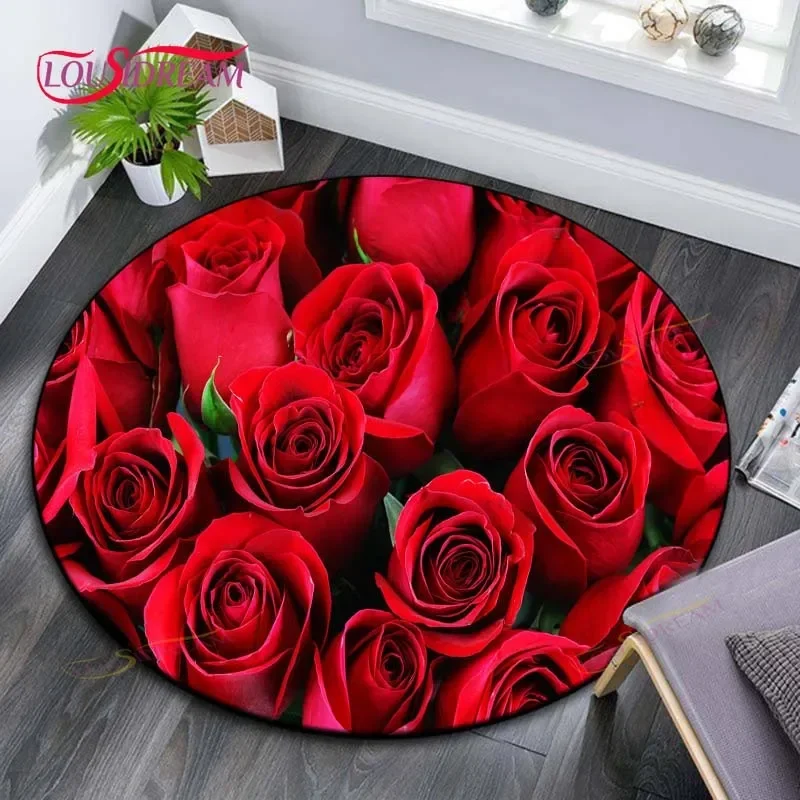 

Exquisite Rose Rug Home Decorative Round Carpet Soft Fashion Area Rugs Bedroom Anti-slip Floor Mat Chair Mat Evil Carpet Gift