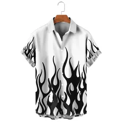 Advanced printed shirt breathable street loose fashion party shirt men's short sleeved shirt 3D flame striped shirt