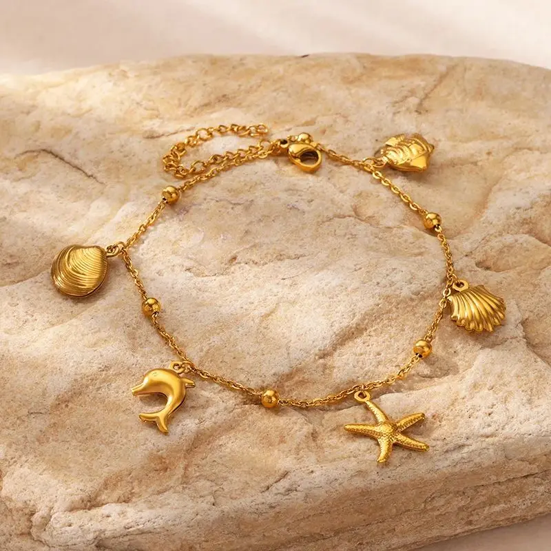 Cute Ocean Animal Anklets for Women Stainless Steel Gold Color Leg Chain Ankle Bracelet Summer Beach Foot Jewelry Accessories