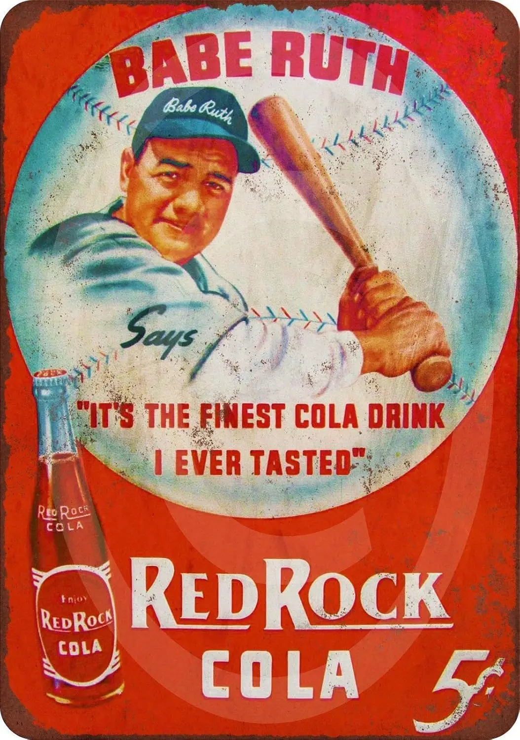 Tin Sign, 8 x 12 Retro Wall Decor Babe Ruth Red Rock ColaVintage for Man Cave Bar Room Shop Metal Signs Vintage sign