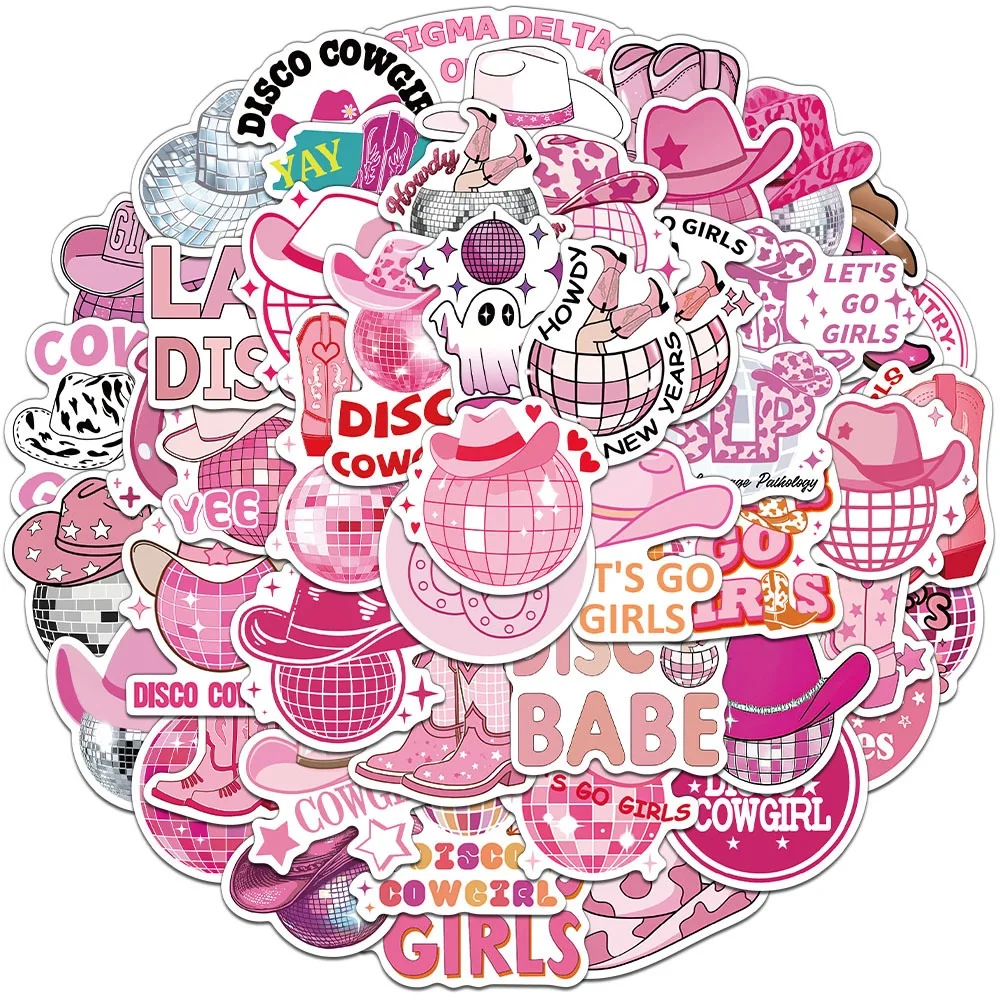 

10/50PCS Pink Style Disco Cowgirl Stickers Aesthetic Graffiti Kids Toy Luggage Laptop Guitar Car Bike Skateboard Sticker Decals