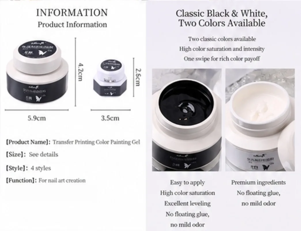 3D-Präge-Gel-Nagellack in Schwarz-Weiß für Nailart, ohne Reinigung, zum Malen, Zeichnen, Schnitzen, Gel-Reliefmuster, DIY-Maniküre – Detail 2