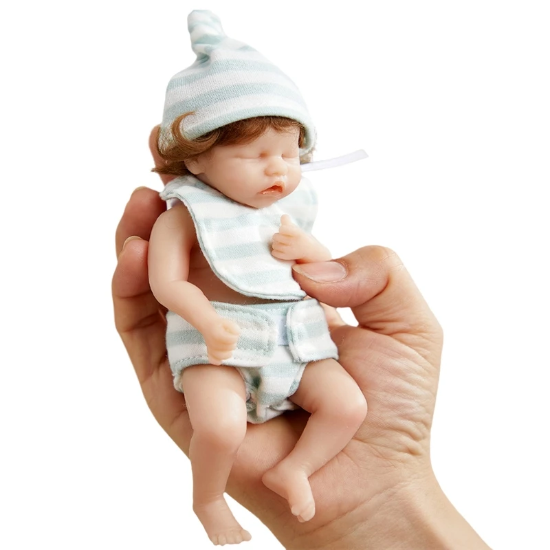 6inch 15cm Mini Reborn Baby Doll Girl Doll Full Body Silicone Realistic Artificial Soft Toy with Rooted Hair