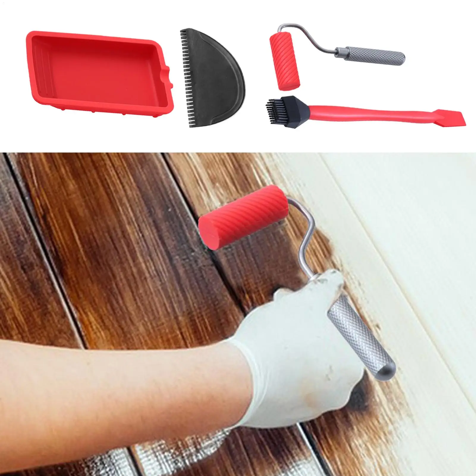 Silicone Glue Roller with Tray Silicone Roller Aluminum Handle Arts Crafts Woodworking Glue Up Projects Easy to Clean