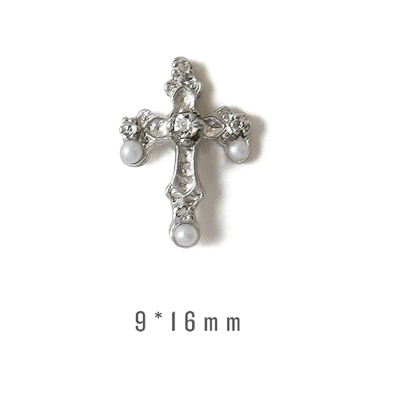 3D Cross Nail Art Charms Crystal Rhinestone SilverCross Nail Metal Alloy Decorations Accessories  Manicure Tool Press On Nails