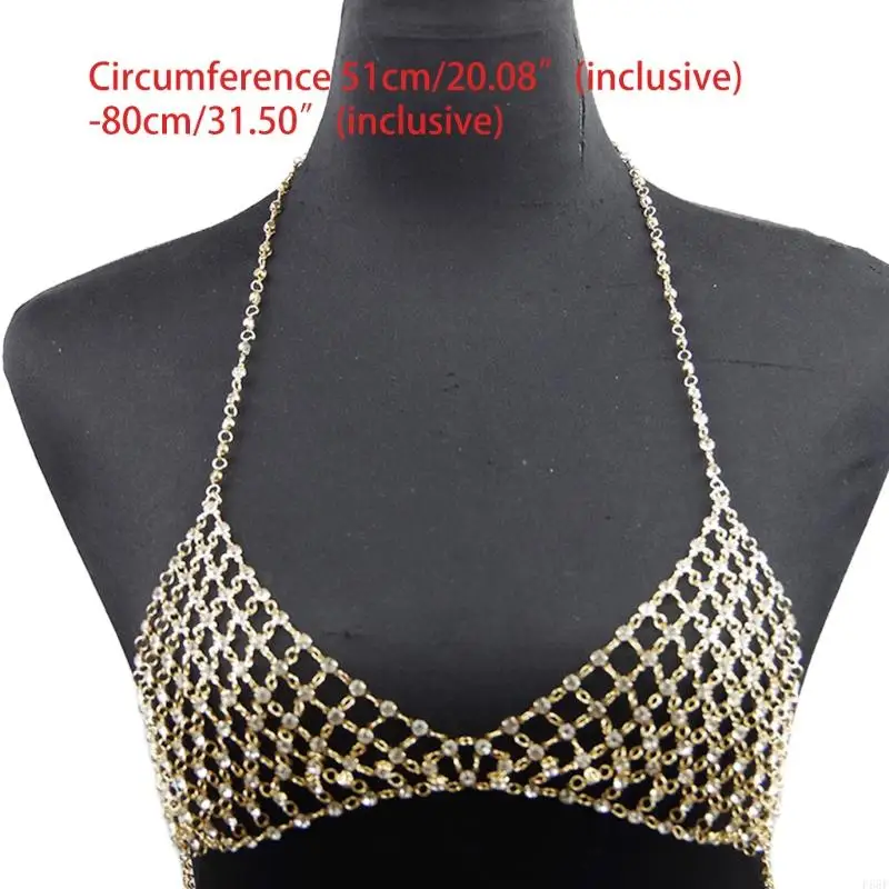 

F68F Sexy Beach Nightclub Chest Chains Crystal Bra Chain Silver Crop Top Body Jewelry for Women and Girls