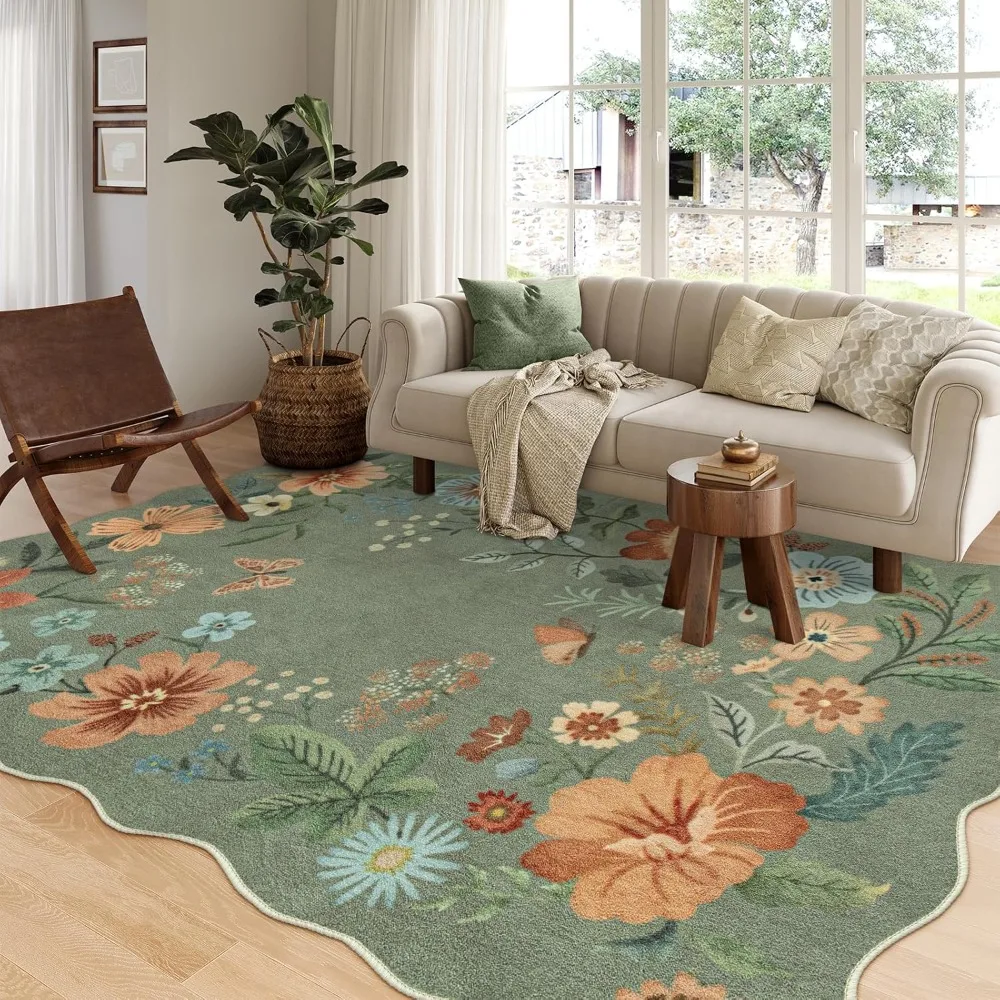 Bloemen wasbare 6x9 karpetten, zacht slaapkamertapijt voor woonkamer Ultradun antislip eetkamertapijt