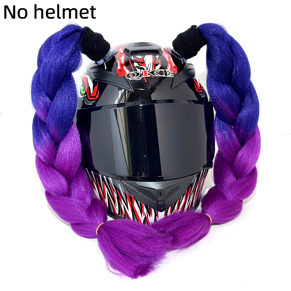 Hot Sale! Helmet Braid Gradient Helmet Braid Tail Hair with Suction Cup Motorcycle Bicycle Ski Helmet Decoration