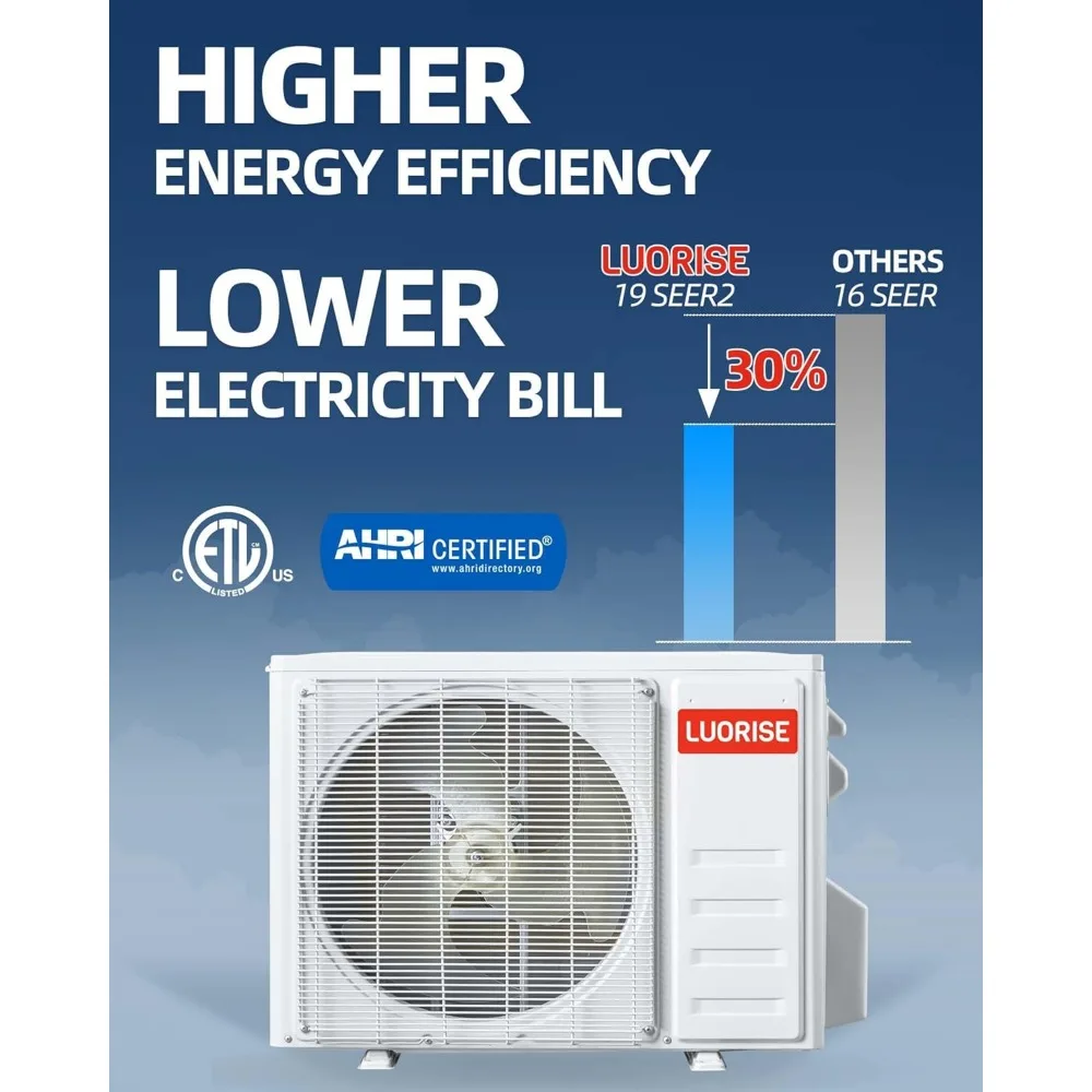 Mini sistema de calefacción/CA dividido WiFi de 12000 BTU, aire acondicionado sin conductos, CA con inversor de bajo consumo de 19 SEER2, enfría hasta 550 pies cuadrados.