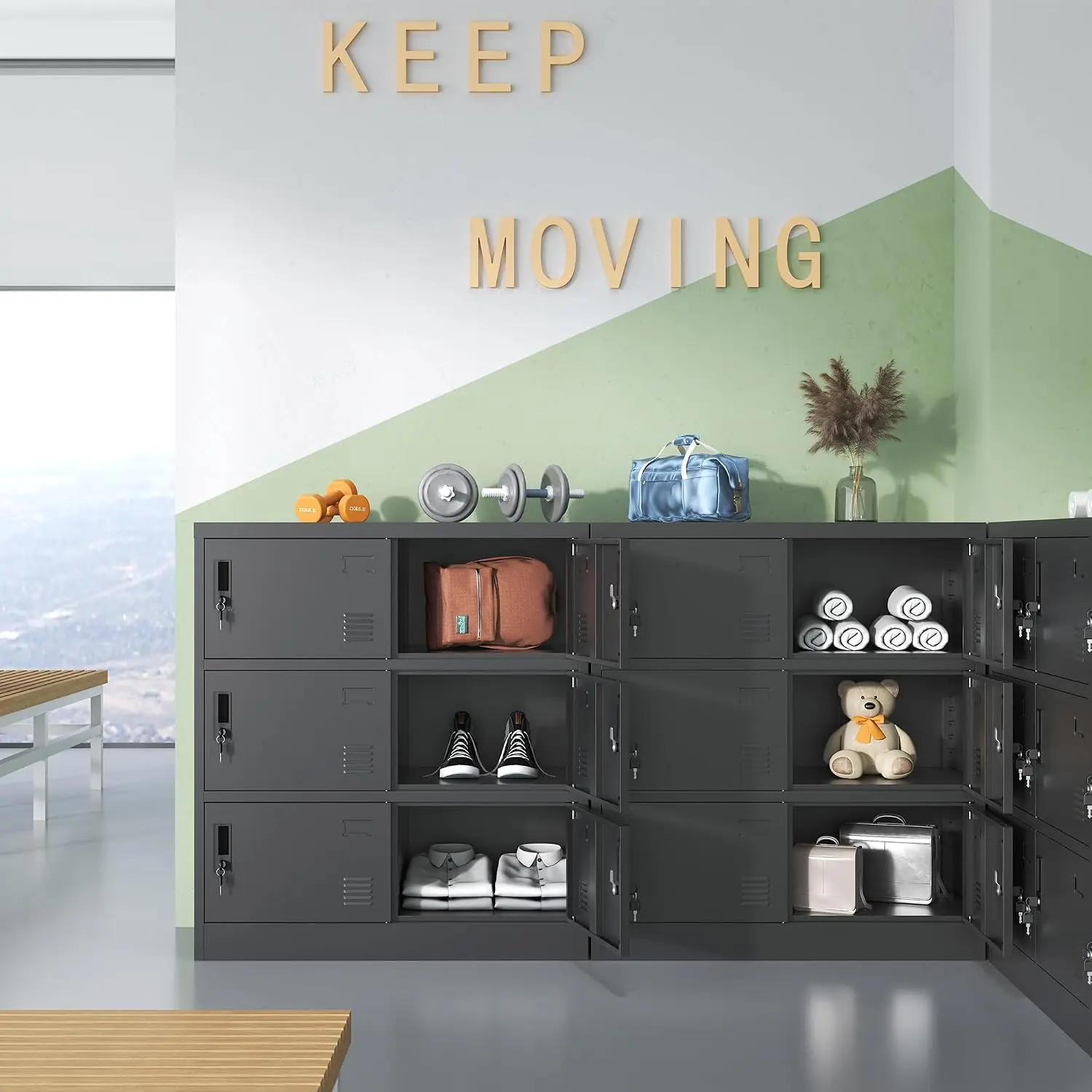 Metal Lockers For Employees Office Storage Locker With Doors Steel Staff Locker Storage Cabinet For Gym Home School Garage Organization Black view 6