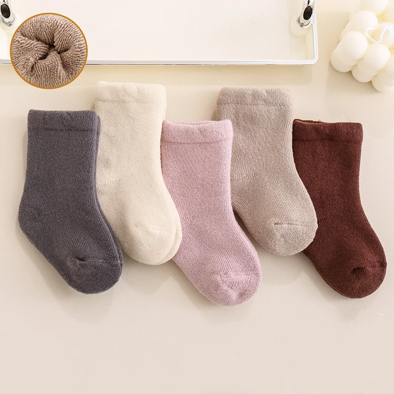 New Winter Thick Terry Cotton Socks For Girls Boys 0-3Yrs Newborn Baby Solid Socks Infant Toddler Daily Wear Keep Warm In Home