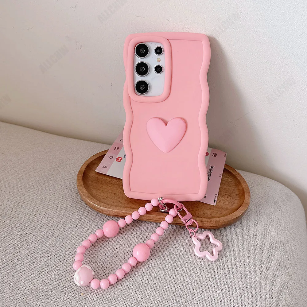 On Realme Narzo N65 N63 N55 N53 70 70X 60 Pro 60X 50A 50i Prime 30A 20 10 Q5i Y36 With Bracelet Case Love Heart Wave Soft Cover
