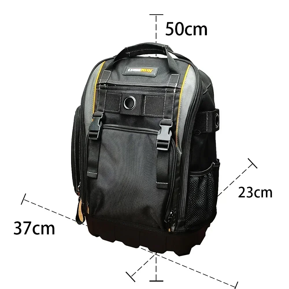 1680D Oxford Cloth Tool Bag Rubber Bottom with Multi-pockets Waterproof Puncture-resistant Professional Electrician Storage