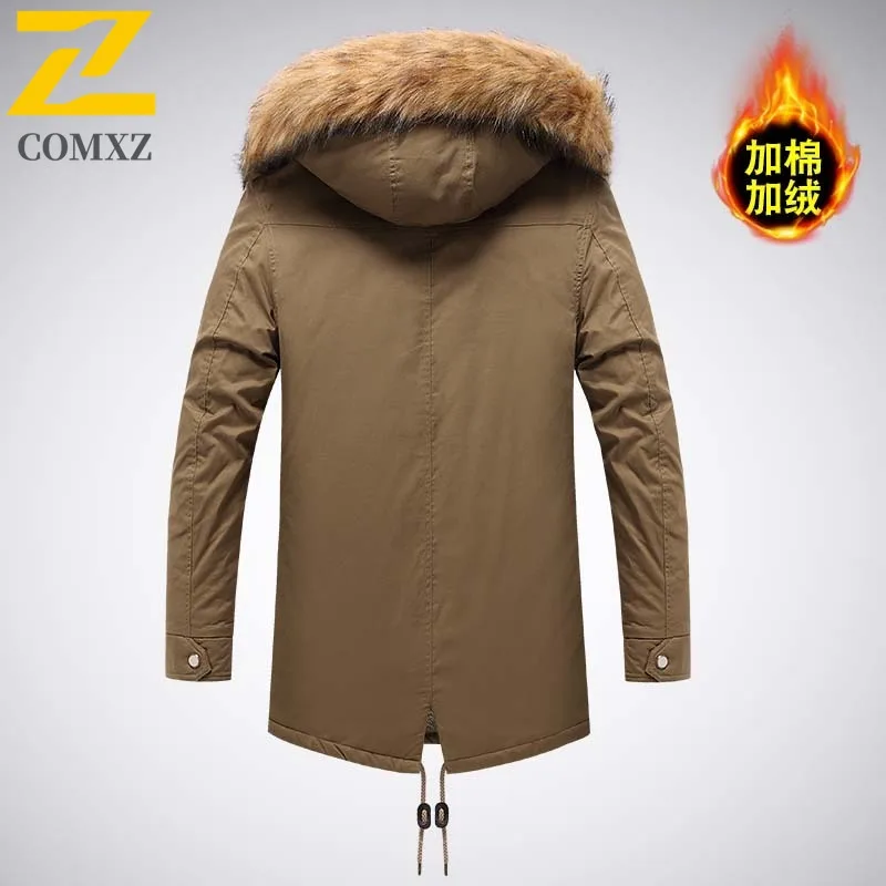 سترة شتوية عالية الجودة من COMXZ مبطنة بالصوف معطف سميك دافئ للثلج فضفاض معطف خارجي مقاس كبير سترة خبز للرجال بقلنسوة