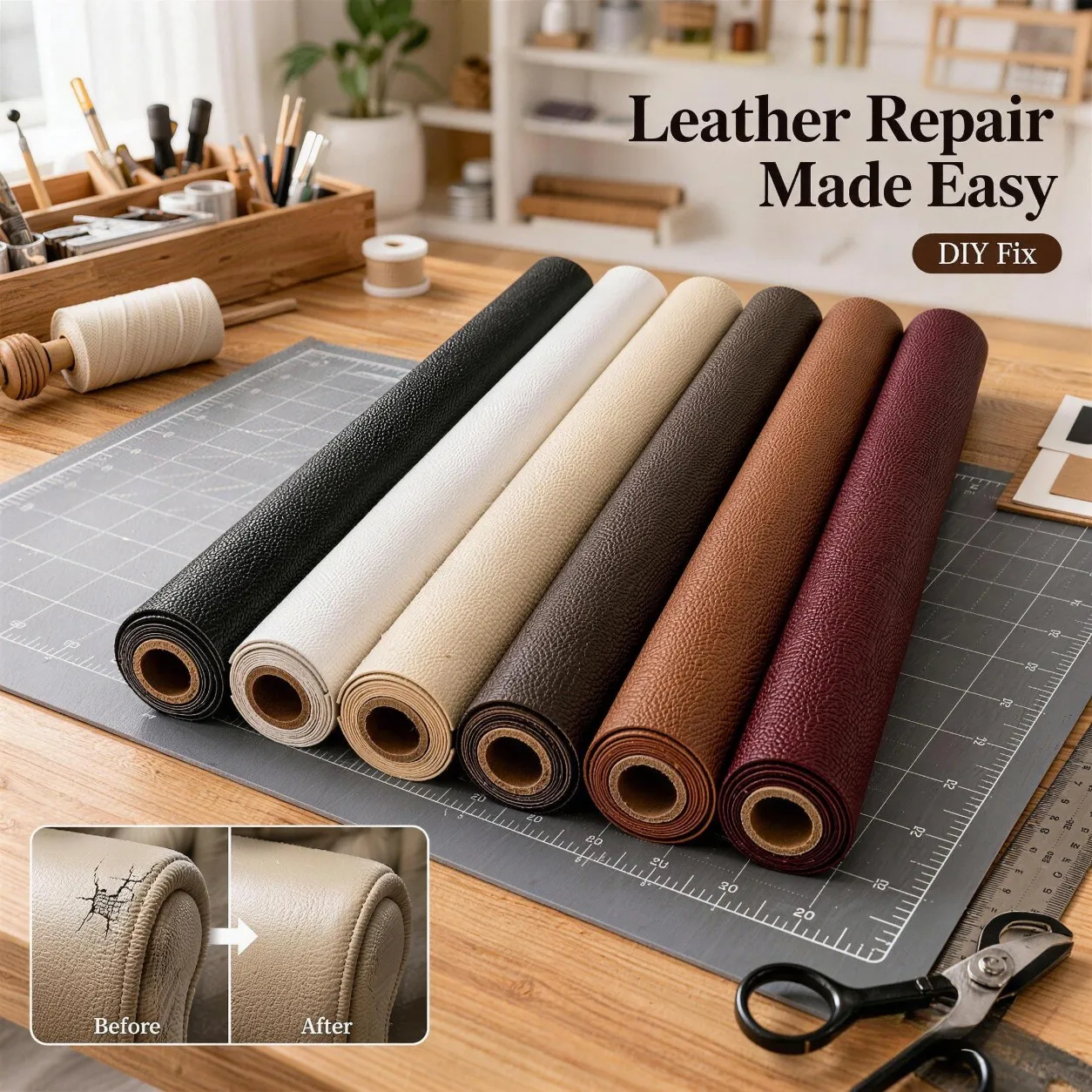 Partial Damage Areas Can Be Cut to the Outline. Self-Adhesive Pu Leather Repair Patch Can Be Applied to Furniture Armrests and Door Panels by Peeling Off the Backing Paper. Multiple Sizes Available