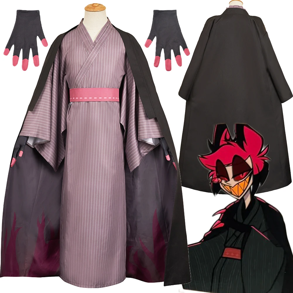 

TV Hell Inn Alastor Cosplay Kimono Black Coat Clothes Set Gloves Yukata Costume Uniform Disguise Halloween Suits Carnival Party