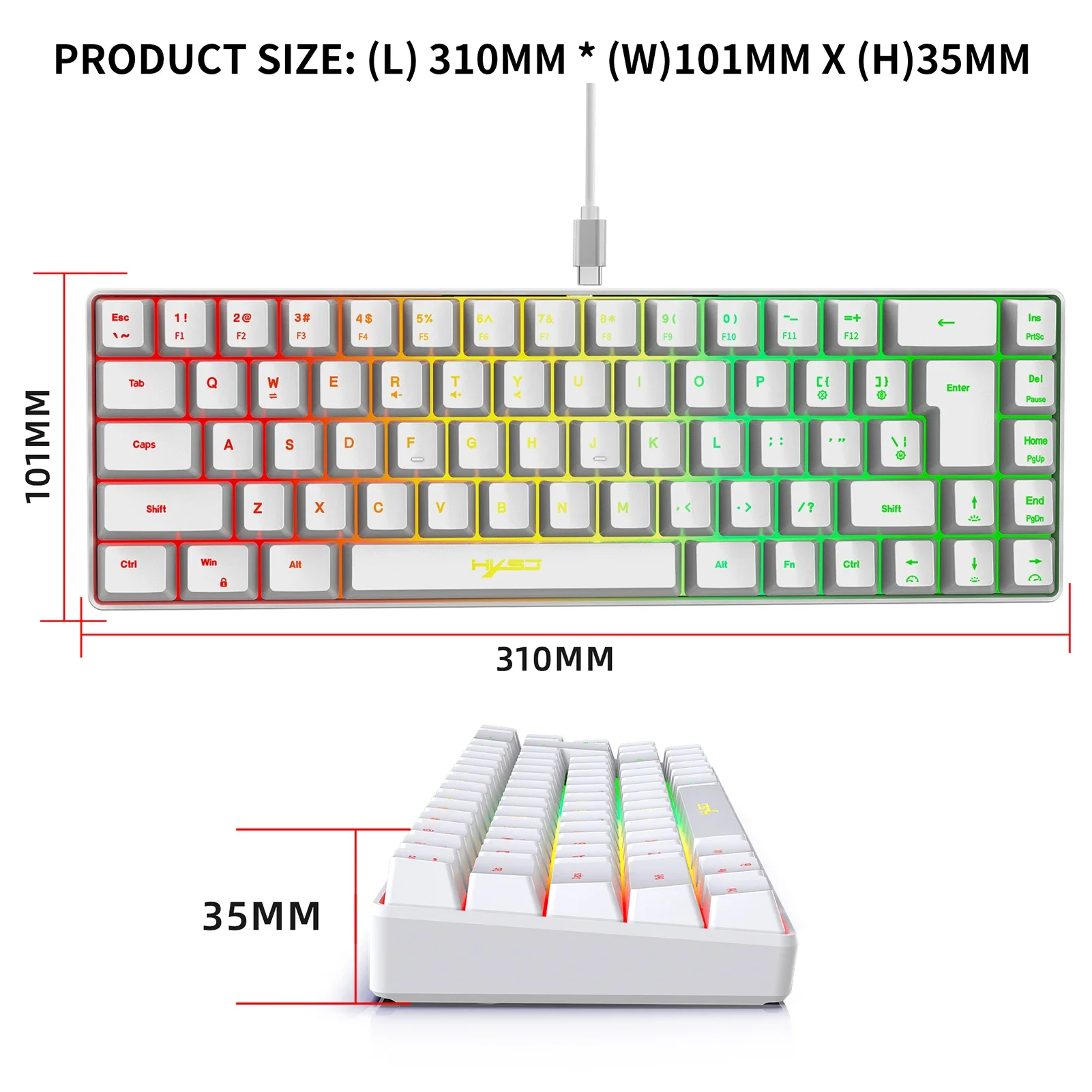 Kabel K68 RGB Streamer Keyboard Gaming Mini 19-Key konflik-gratis Keyboard membran tetapi nuansa mekanis untuk Game/kantor