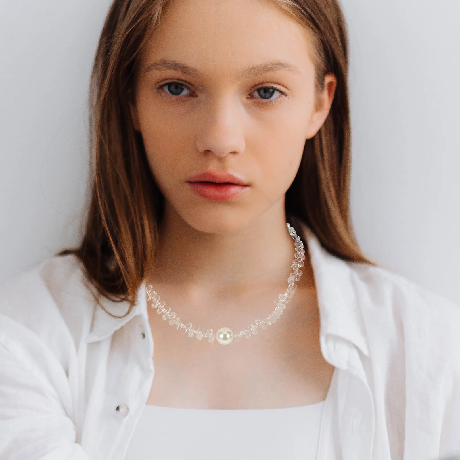 

Round Crystal Beaded Necklace Clear Choker for Women Wedding Bridal Jewelry Elegant Transparent Fashion Layered Neckpiece