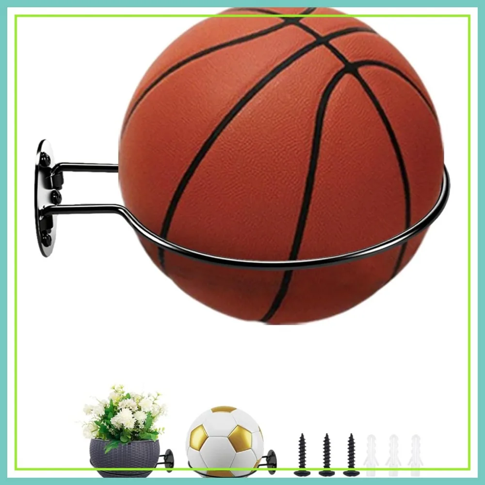 

Wall Mount Display Holder for Basketball, Soccer, Football - Black Metal Bracket with Hardware, Universal Sports Ball Storage